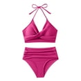 thumbnail image 2 of qelini 2 Piece Bikini Set for Women V Neck Swimsuits Solid Color Swimwear Summmer Beach Vocation, 2 of 7