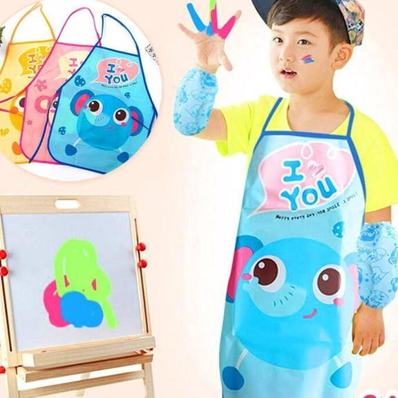 NOVELAR Adjustable Kids Art Apron with Pocket, Waterproof 19.7x15.4 in Design, Wipes Clean Easily, Ideal for Young Artists and Independent Eaters