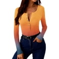 thumbnail image 5 of Olyvenn Gradient Going Out Tops for Women Henley Long Sleeve Shirts Square Neck Stretch Button Down Ribbed Knit Tshirts Soft Outfits Orange M, 5 of 9