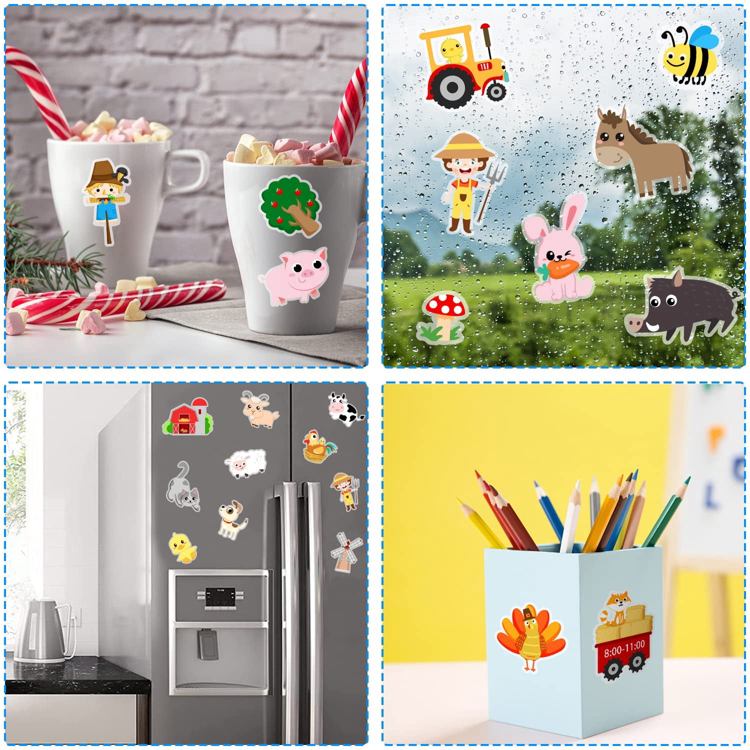 Brand Farm Animal Gel Clings Stickers For  21pcs Reusable Decals Wall Car Window Decorations Classroom Home Party Supplies