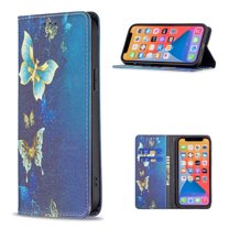 iPhone 13 Pro Wallet Case PU Leather Folio Flip Stand, Allytech Magnetic Credit Card Holder Protective Anti-Scratch TPU Bumper Skin Cover for iPhone 13 Pro 6.1" 2021, Green Gold Butterfly
