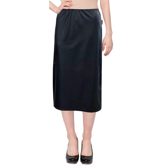 Women's Faux Leather Matte Finish Basic Modest 26" Below the Knee Length Stretch Knit Straight Skirt