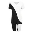 thumbnail image 4 of cfhntfmh Lounge Sets for Women Trendy Print Half Sleeve V Neck Baggy Tops Slim Biker Shorts 2 Piece Casual Outfits, 4 of 5