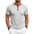 thumbnail image 2 of IhhxPro Men's Short Sleeve Henley T-Shirt with Button Detail Contrast Collar Casual Cotton Slim Fit Everyday Wear Summer Top S-3XL, 2 of 7