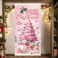 thumbnail image 5 of Pink Theme Christmas Banner Striped Pattern Merry Christmas Banner Christmas Tree Design Vintage Truck Xmas Banner for Christmas Party Holiday Decoration Indoor Event, 5 of 9