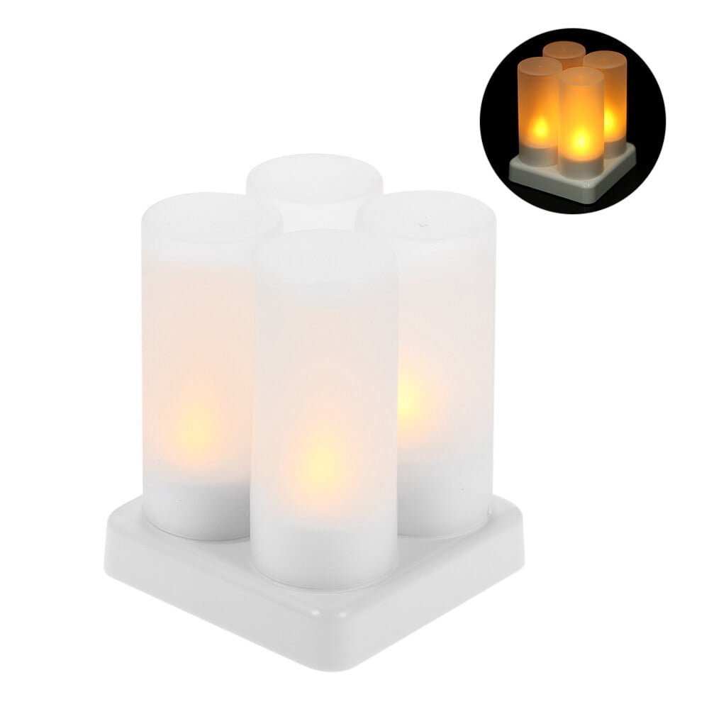 Leyfeng 4pcs/set Rechargeable LED Flickering Flameless Candles Tealight Candles Lights with Frosted Cups Charging Base Yellow Light AC100-240V