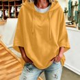 thumbnail image 3 of Trendy Hoodies for Women Oversized Pullover Casual Hooded Drawstring Solid Color 3/4 Split Sleeve Sweatshirt Top, 3 of 8