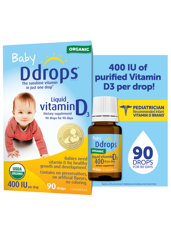 Baby Ddrops Liquid Organic Vitamin D3 Drops, 400 IU Per Drop, 0.08 fl oz