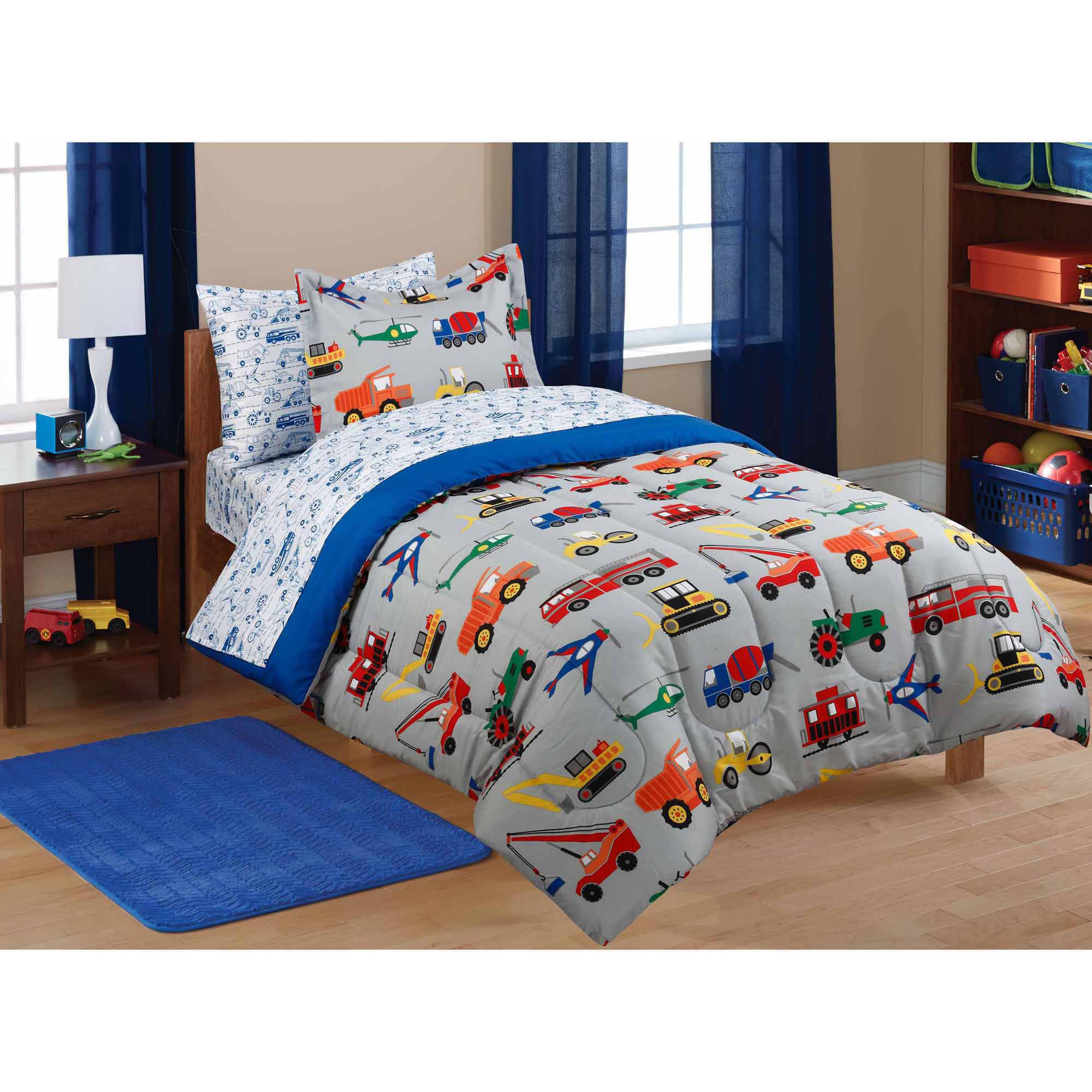 Bright Trucks Baby Boy Kids Toddler Junior Cot Bed Duvet Quilt Cover Bedding Set