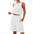 thumbnail image 2 of Costeam Womens 2 Piece Sleeveless Top and Loose Pocket Pants Set Solid Color Soft Stretch Fabric High Waist Casual Wide Leg Pant Outfit Suit, 2 of 6