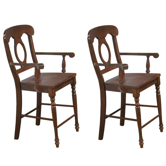 Sunset Trading Andrews 24" Napoleon Arms Wood Barstools in Brown (Set of 2)