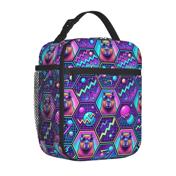 Capybara Lunch Bag Insulated Reusable Cooler Tote Portable Meal Prep Bag Side Mesh Pocket Work Office Picnic Travel Daily Use Lightweight Zippered Bag