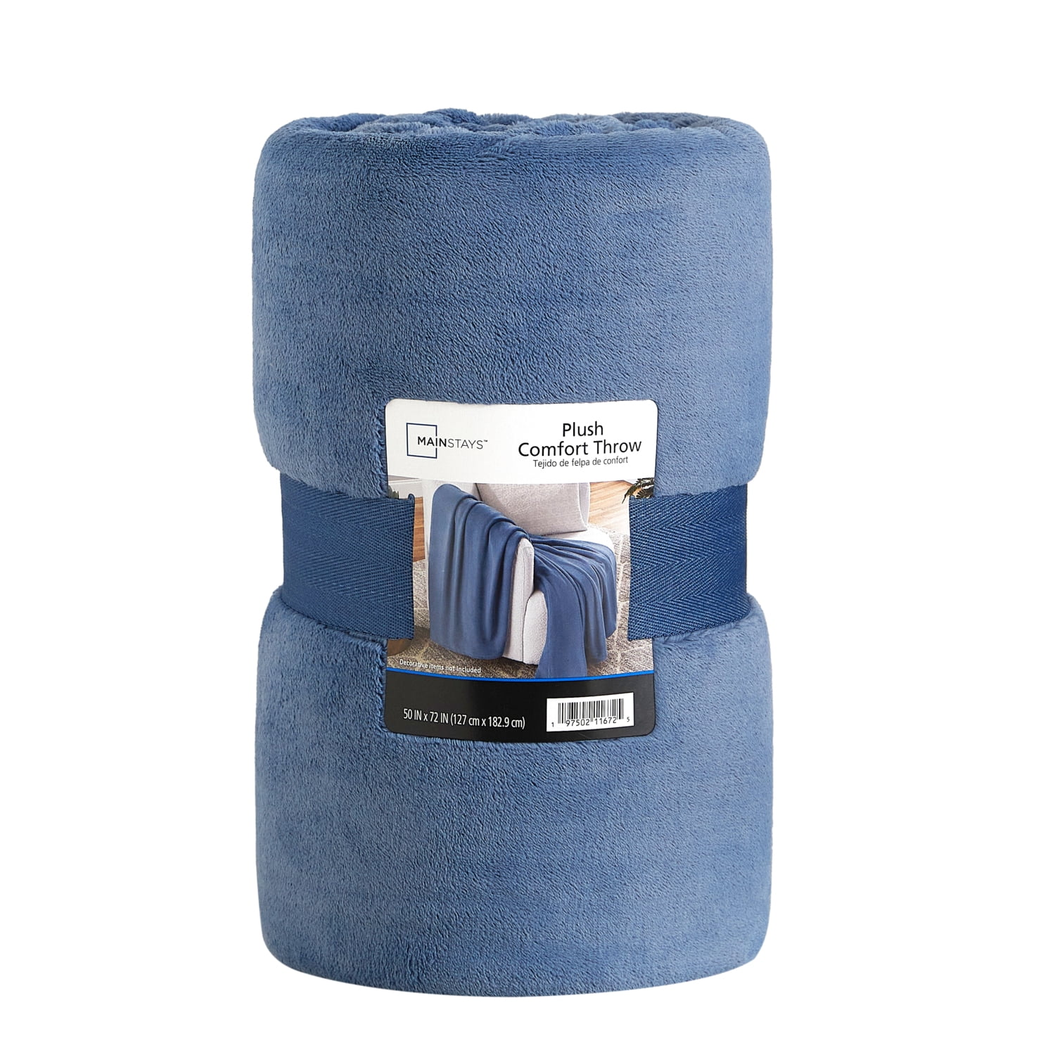 Mainstays Plush Throw Blanket, Blue, 50 x 72 in