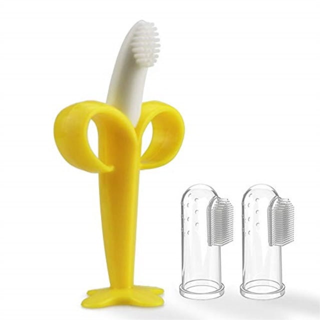 baby toothbrush and teether, 3 in pack, silicone infant training finger