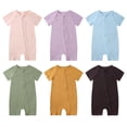 thumbnail image 2 of Baby Boys' Bodysuits Lightweight Solid Short Sleeve Crew Neck Zip Front Short Romper Thin Summer Daily Outfit, 2 of 3