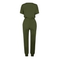 thumbnail image 5 of REORIAFEE Women Two Piece Outfit Summer Workout Set Workout Outfits Fashion Women Summer Button Casual Short Sleeve Top + Pant Set Army Green L, 5 of 5