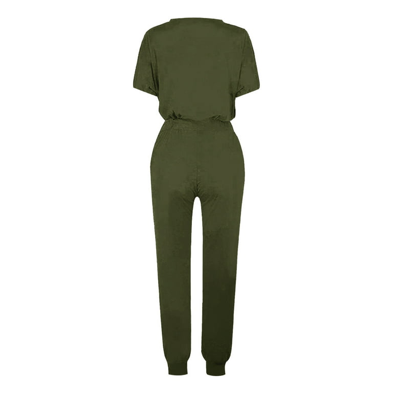 REORIAFEE Outfits for Women Party Clubwear Date Night Outfit Fashion Women  Summer Button Casual Short Sleeve Top + Pant Set Army Green M 