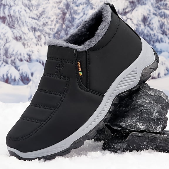 Men's Winter Snow Boots with Plush Lining & Ankle - Slip-On/Drop-Lock Closure, Ankle-High Traction Tires (PU Sole) for Ice & Snow - Warm Casual Hiking, Outdoor & Daily Wear - Soft Fabric (No Buckles)