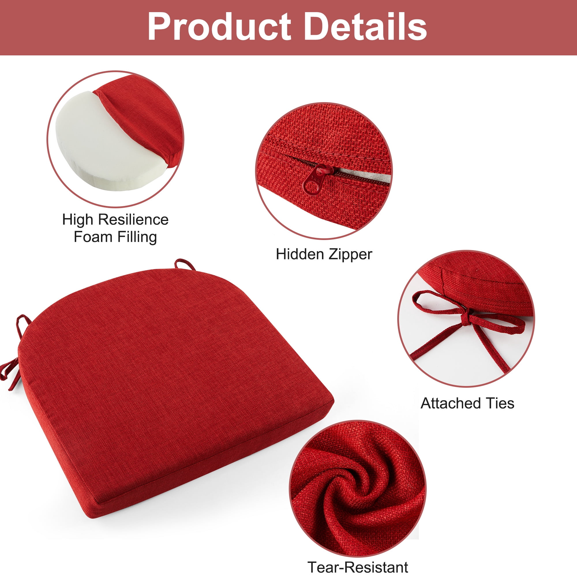 Panpaddle Outdoor Seat Pads Seat Cushions 4-Piece Solid Waterproof Patio Seat Chair Cushions 17"X16"X2" Rounded Square Patio Cushions, Wine Red, Set of 4