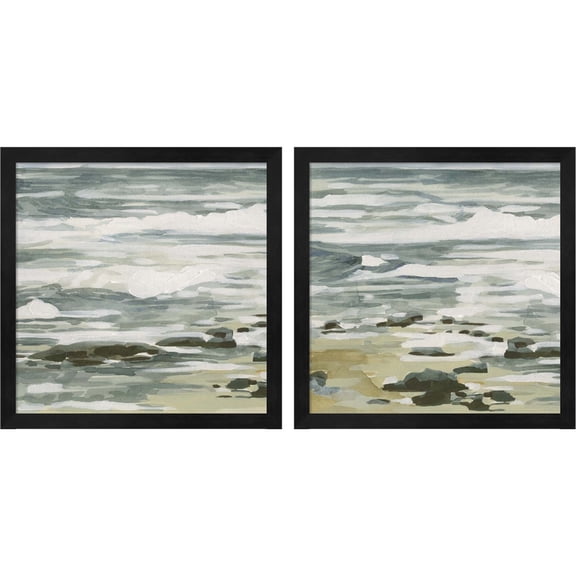 Great Art Now Low Tide by Emma Caroline, 2 Piece Framed Art Set Each 13.25"W x 13.25"H
