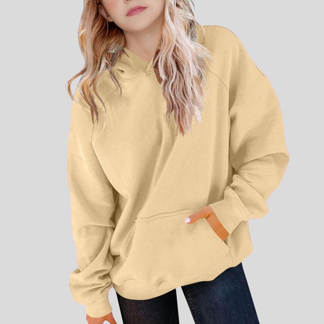 Sudadera deportiva informal de manga larga de color liso para niños, blusa de poliéster con capucha y mangas largas con insertos en los hombros.