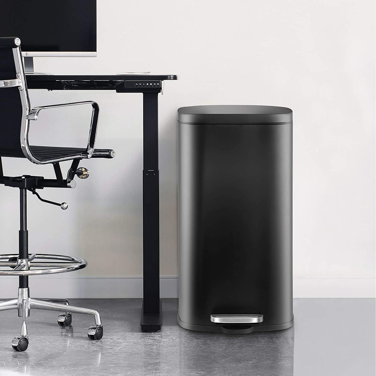 LAZY BUDDY 8 gal Stainless Steel Kitchen Trash Can, Step Garbage Can with Soft-Close Lid for Home