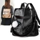 thumbnail image 2 of Mochila para Mujer (Negro, con Adornos de Bolas de Piel), Mochila para Mujer de PU, Bolso de Viaje de Cuero antirrobo Impermeable con Cremallera Oculta para Mujer, 2 of 5