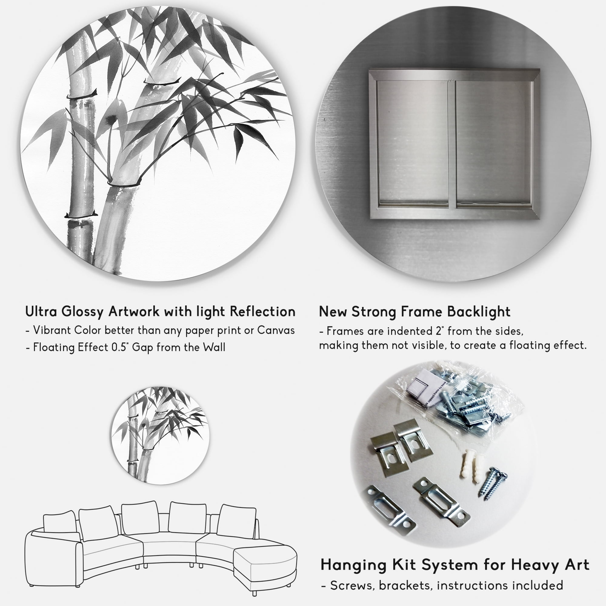 Designart 'Vintage Black and White Bamboo' Traditional Circle Metal Wall Art 29x29 - Disc of 29