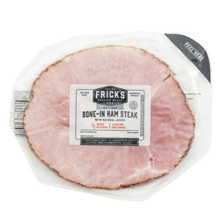 Frick's Quality Meats Bone-in Ham Steak, 9g of Protein per Serving, Gluten Free, Servings Varied per Package, 1 lb., Refrigerated