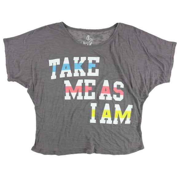dELiA*s Womens Take Me As I Am Graphic T-Shirt, Grey, Juniors, Medium