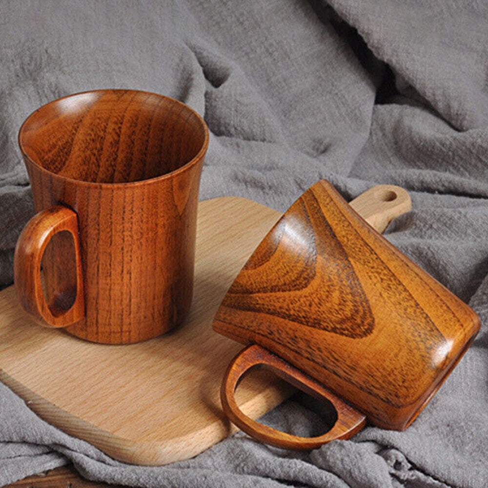 Pompotops Natural Wooden Cup Wood Coffee Tea Beer Juice Milk Water Mug  Handmade