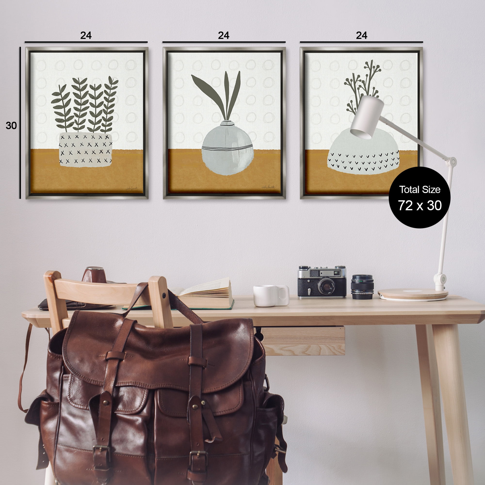 Stupell Industries Contemporary Plant Vases Botanical & Floral Painting Gray Floater Framed Canvas Art Print Wall Art, 25 x 31, Set of 3