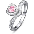 thumbnail image 3 of Emsione Anillo de compromiso de boda chapado en plata de ley 925 con topacio rosa creado con corte de corazón y circonita cúbica de varias filas onduladas, eternidad, aniversario, boda, 3 of 5