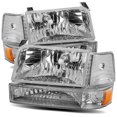 For 92 96 Ford F150 F250 F350 Bronco Chrome Amber Crystal Headlights For 92 96 Ford F150 F250 F350 Bronco Chrome Amber Crystal Headlights Corner Per Lamps