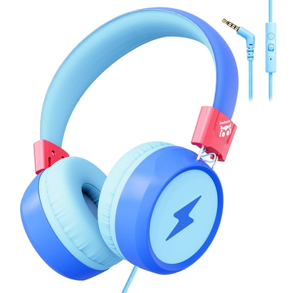 Owliwise Kids Wired Over-Ear Headphones, Safe 85/94dB Volume Limiter, HD Mic, Stereo Sound, Foldable 3.5mm Jack Headphones for School, Travel, Phone, Tablet & Computer, Boys Girls, Blue