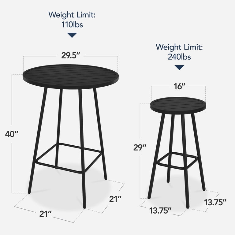Best Choice Products Bar Height Bistro Set with Backless Stools, Black photo 2