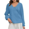 thumbnail image 2 of Fanxing Women's Lace-up Hooded Sweatshirt Fall Long Sleeve Loose Comfy Pullover Tunic Tops Blue XL, 2 of 9