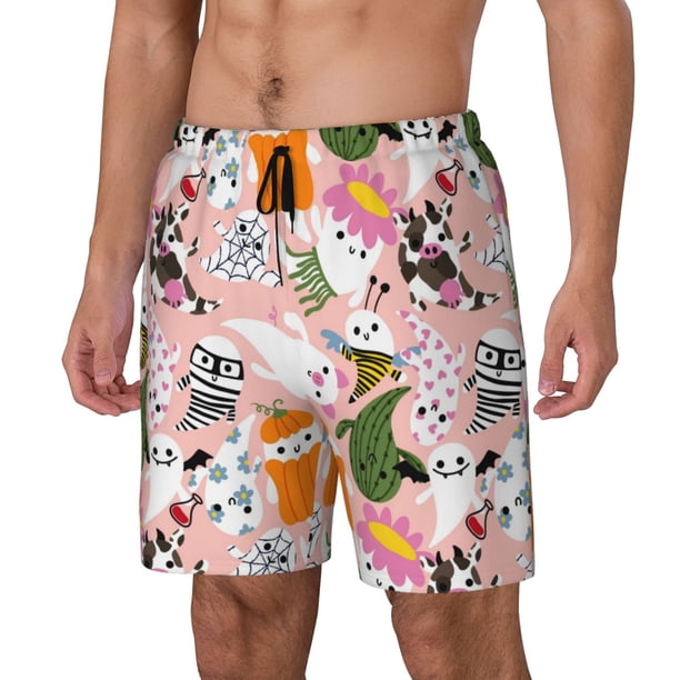 Balery Cartoon Halloween Bañador para hombre, shorts de playa de secado rápido con entrepierna y forro de compresión-X-Large