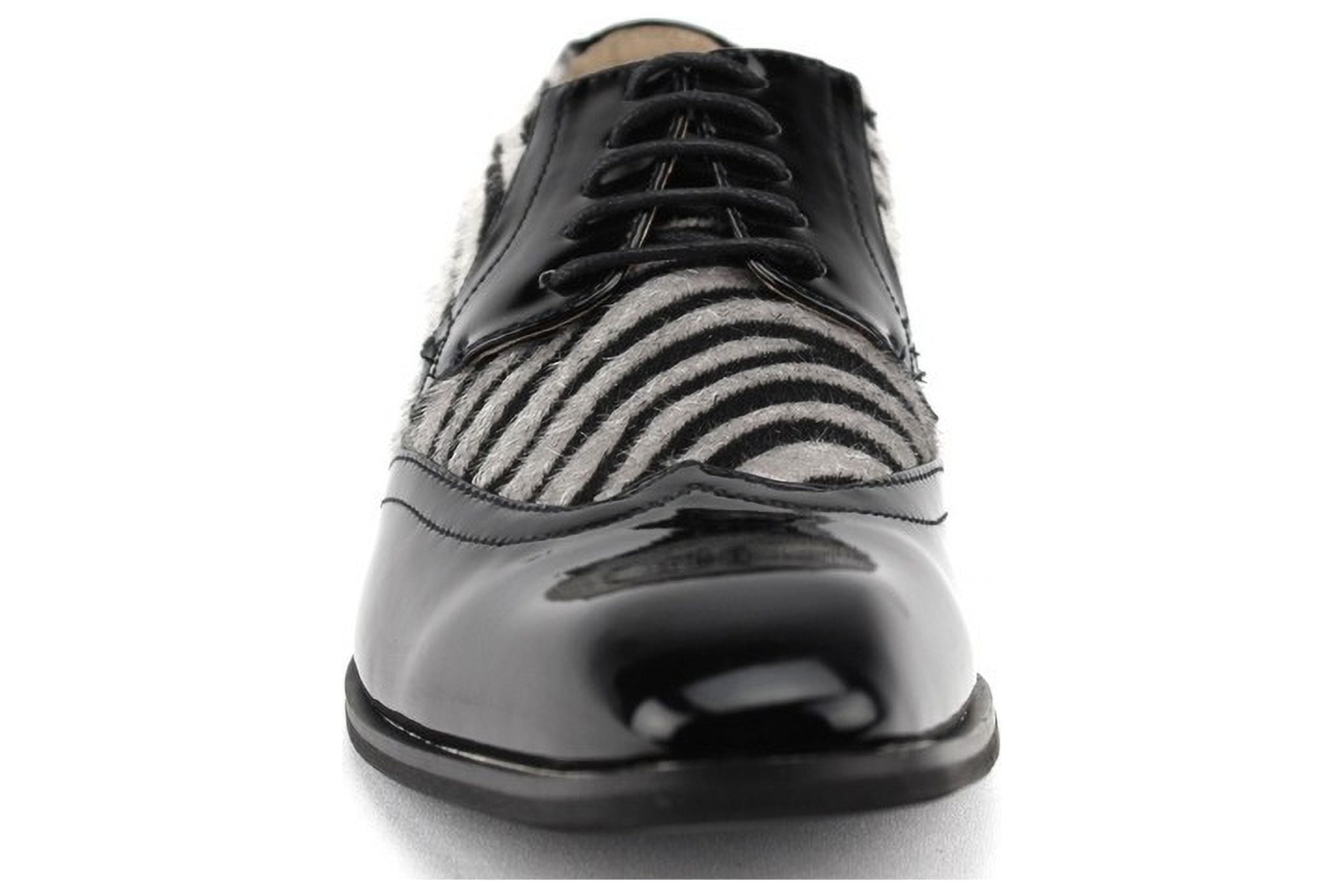 Majestic Men's 99521 Patent Wing Tip Faux Pony Hair Zebra Print