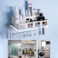 thumbnail image 3 of Multifunctional Wall Mounted Bathroom Shower Shelf Soap Shampoo Holder Organizer No Drilling Adhesive Bathroom Storage Basket with Towel Rack Rails & Removable Hooks, 3 of 8