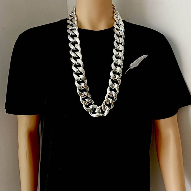 Cool Hop Jewelry Silver Necklace for Men Women - 80s 90s Rapper Punk Style Statement Accessory - Prop for Parties