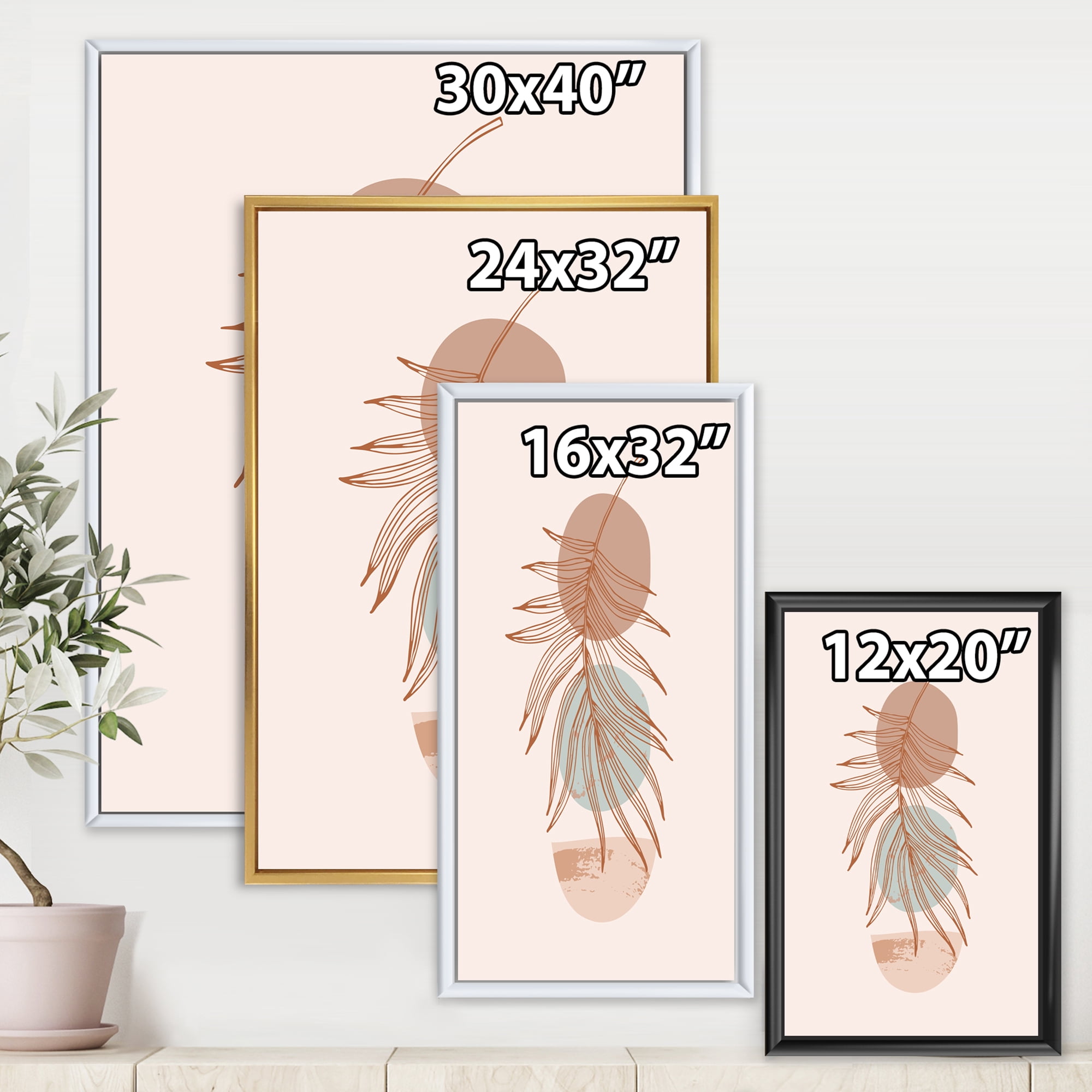 Designart 'Sun and Moon Shapes In Retro Terracotta Tones II' Modern Framed Canvas Wall Art Print