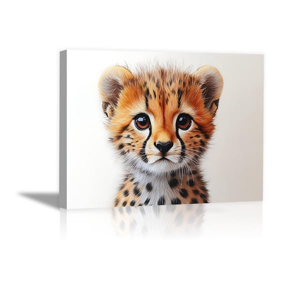 Mudket Cute Baby Cheetah Cub Canvas Wall Art, Minimalist Animal Wall Art for Bedroom Print for Neutral Nursery Kids Room Home Decor, Framed Ready to Hang - 12"L x 8"W