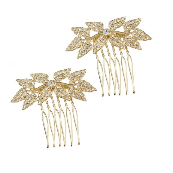 Dt Comb Metal Gold Leaf Rhinestones 2Pcs