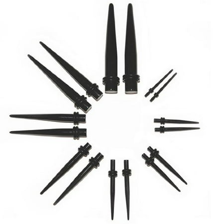 - BodyJ4You 18 Pieces Black Ear Gauges Acrylic Taper Stretching Kit Gauges Sizes 14G-00G