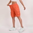thumbnail image 6 of Sewkxo Bermuda Shorts for Women Cargo Shorts Knee Length Elastic Waist Long Shorts for Summer Casual Shorts with 6 Pockets,Vermilion L, 6 of 6