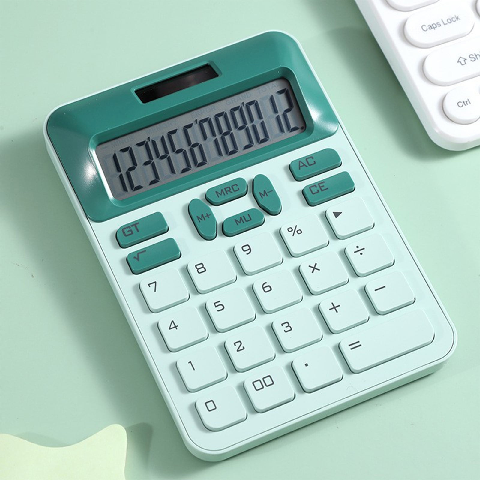Yannianjz Solar Powered 12 Digit Calculator, Dual Power Battery Backup, Large Button Portable Calculator for Study, Business, Office Use