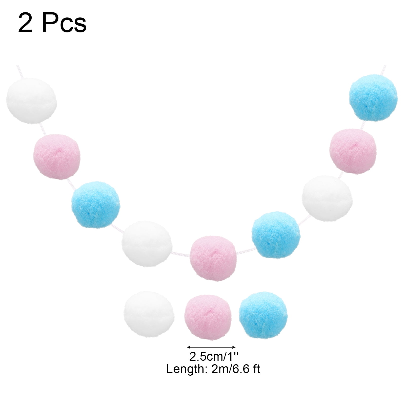 Unique Bargains 2Pcs Pom Pom Garland Colorful Felt Ball for Decor White Pink Blue