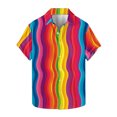 thumbnail image 2 of ZRGHAOYLQ Summer Rainbow Stripe Print Shirt Short Sleeve Big and Tall Plus Size Mens Shirts Lapel Collar Button Down Shirt Tops Hawaiian Beach Vacation T-shirts, 2 of 5