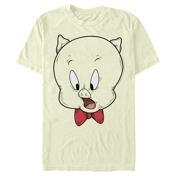 Men's Looney Tunes Porky Big Face Drawing  Graphic Tee Beige Large